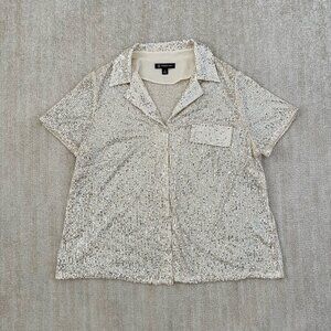 INC Sequin Short Sleeve Stretch Blouse Top 1X